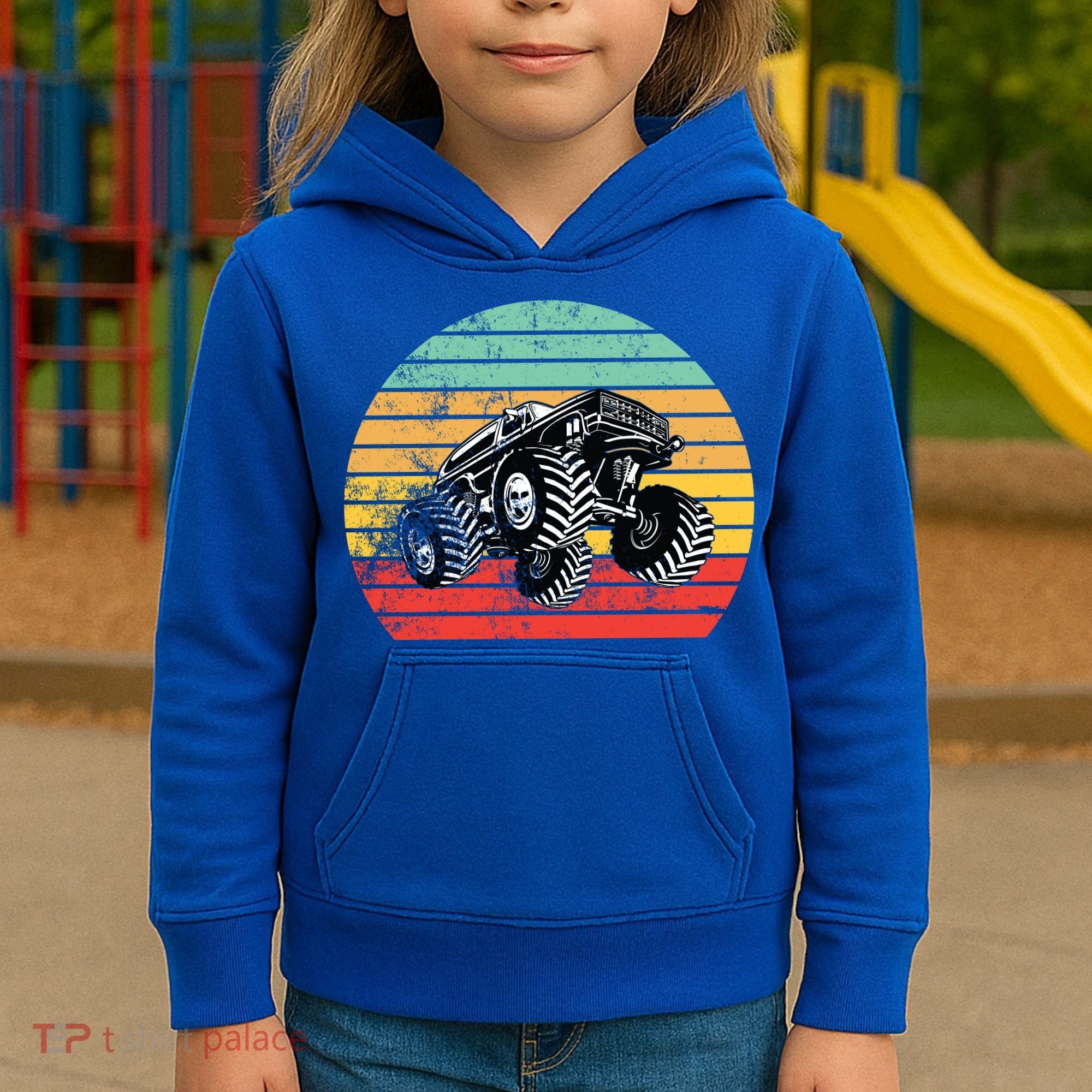 Retro Monster Truck Emblem Kids Hoodie