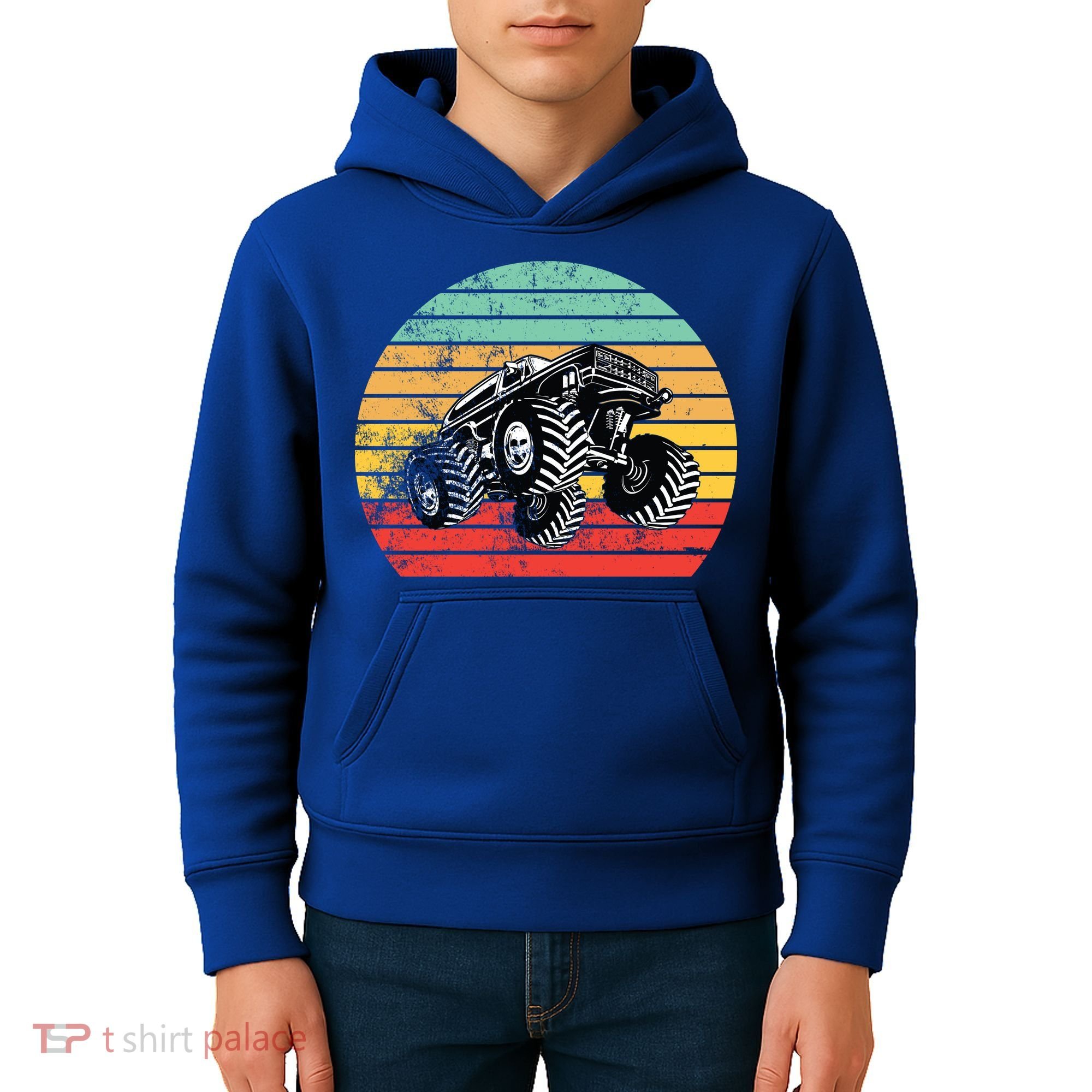 Retro Monster Truck Emblem Kids Hoodie
