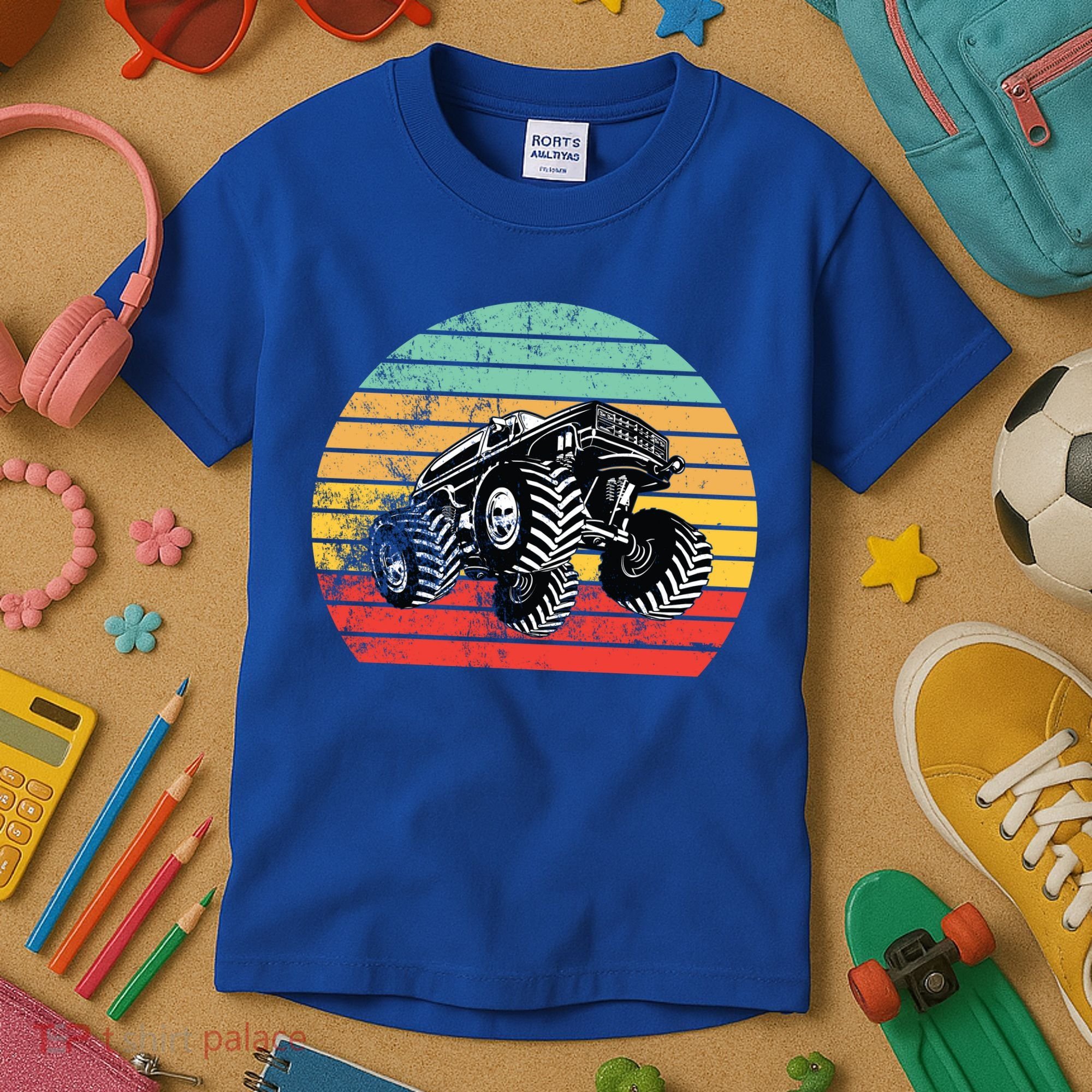 Retro Monster Truck Emblem Kids T-Shirt