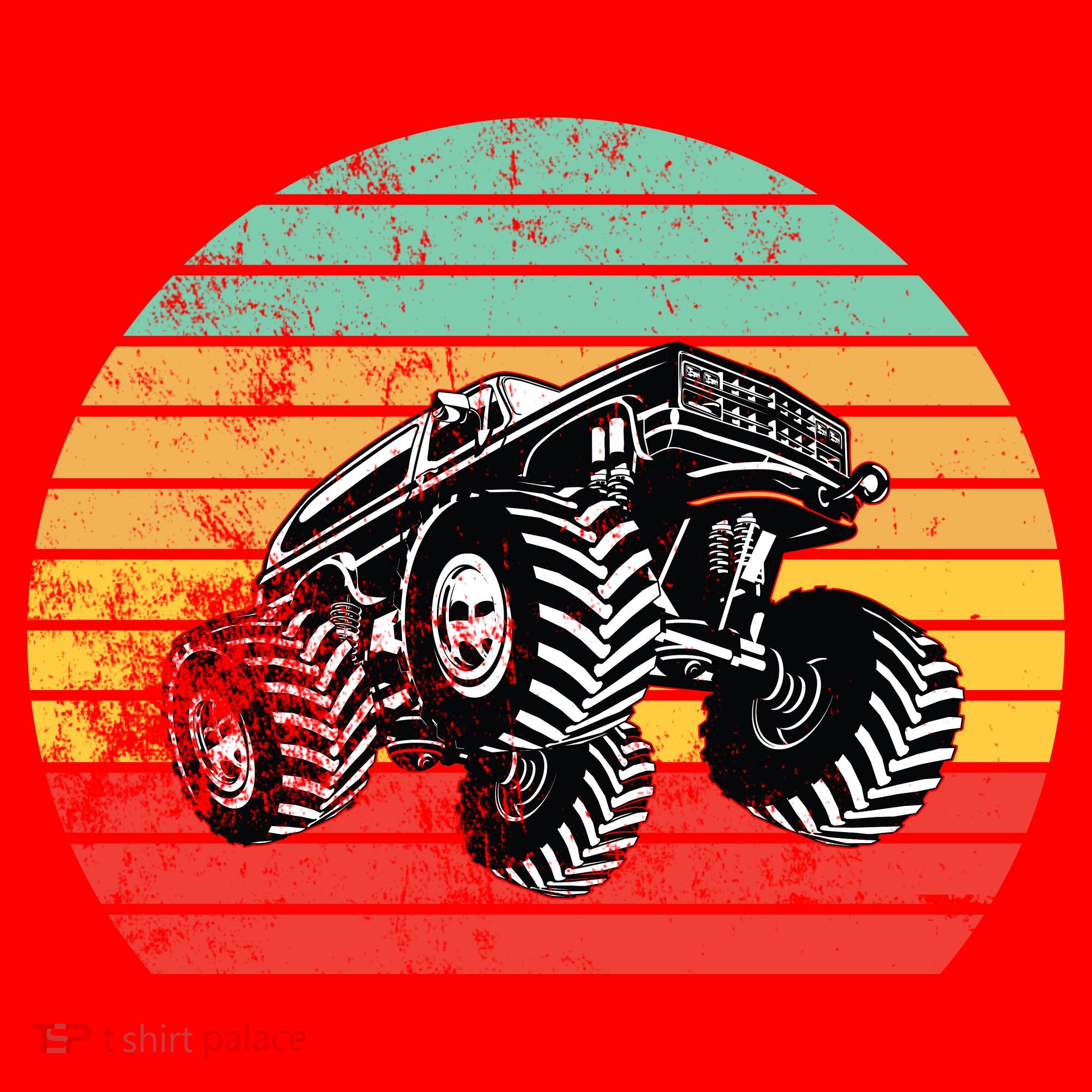 Retro Monster Truck Emblem Santa Hat