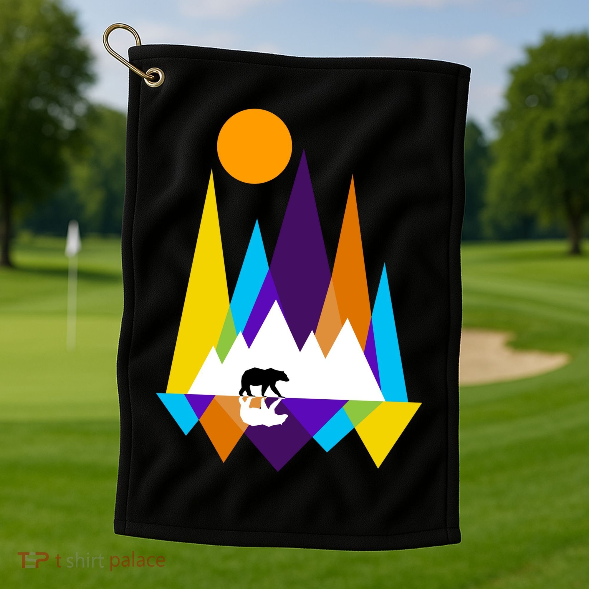Retro Mount Bear Sunset Golf Towel