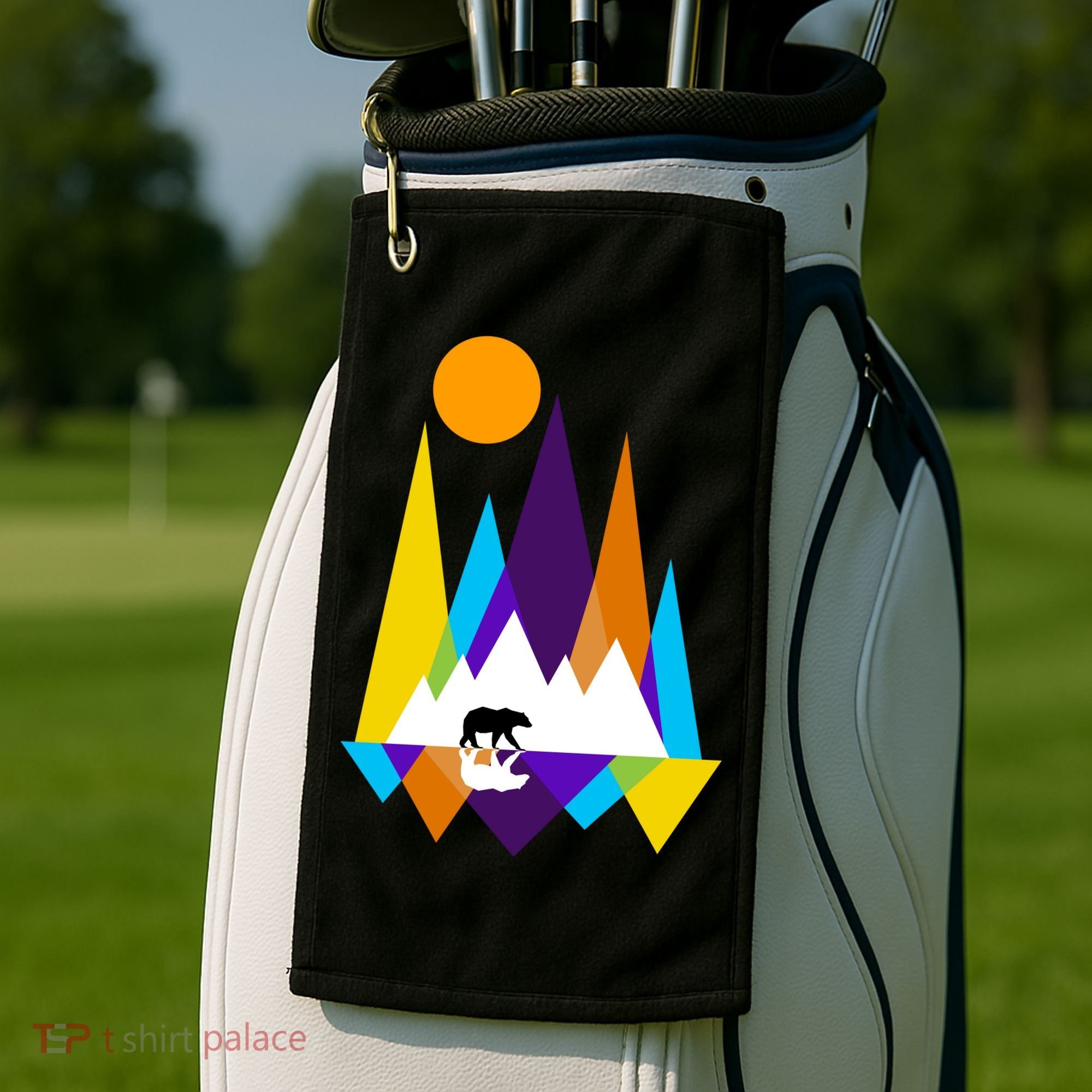 Retro Mount Bear Sunset Golf Towel