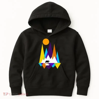 Retro Mount Bear Sunset Kids Hoodie