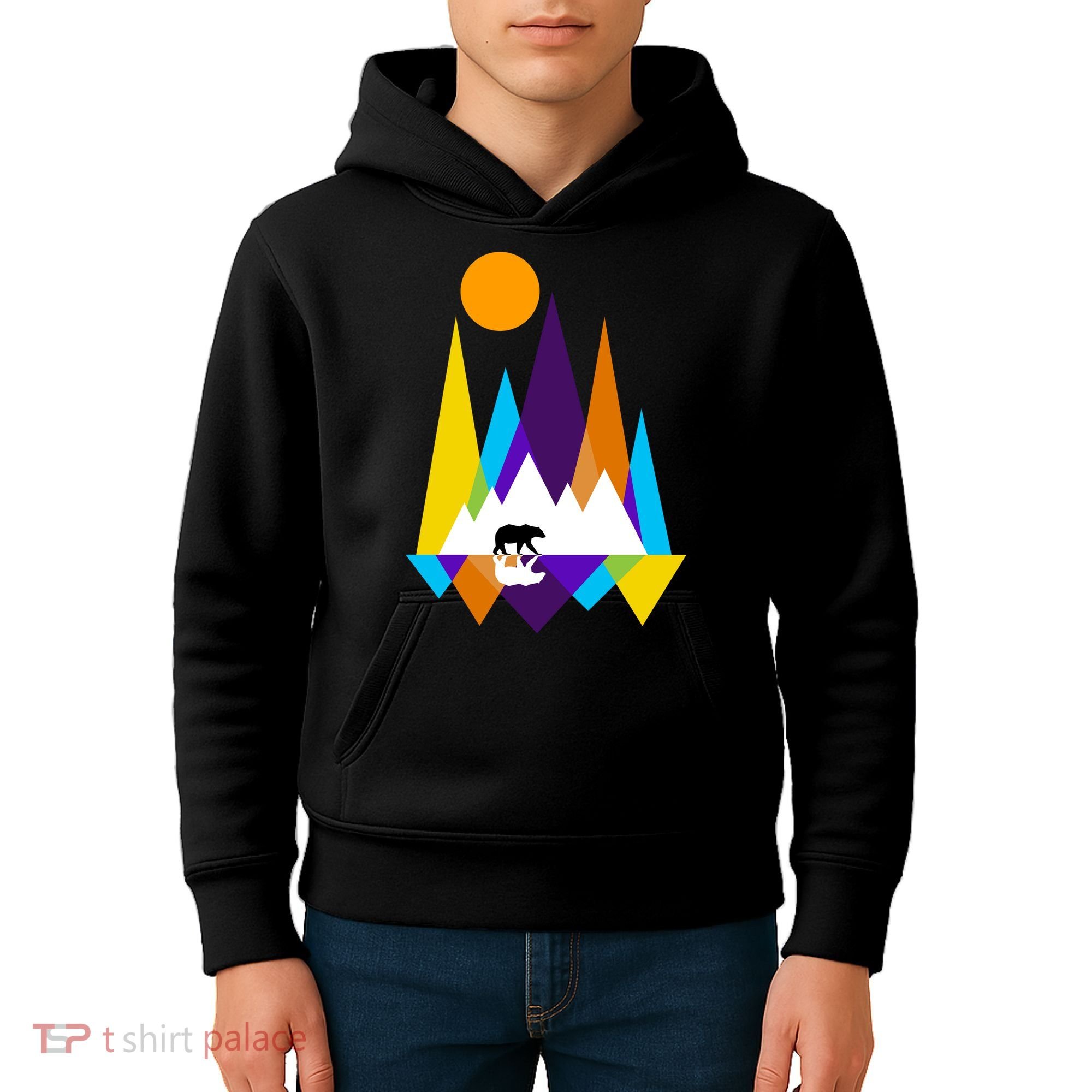 Retro Mount Bear Sunset Kids Hoodie