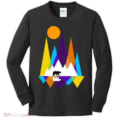 Retro Mount Bear Sunset Kids Long Sleeve Shirt