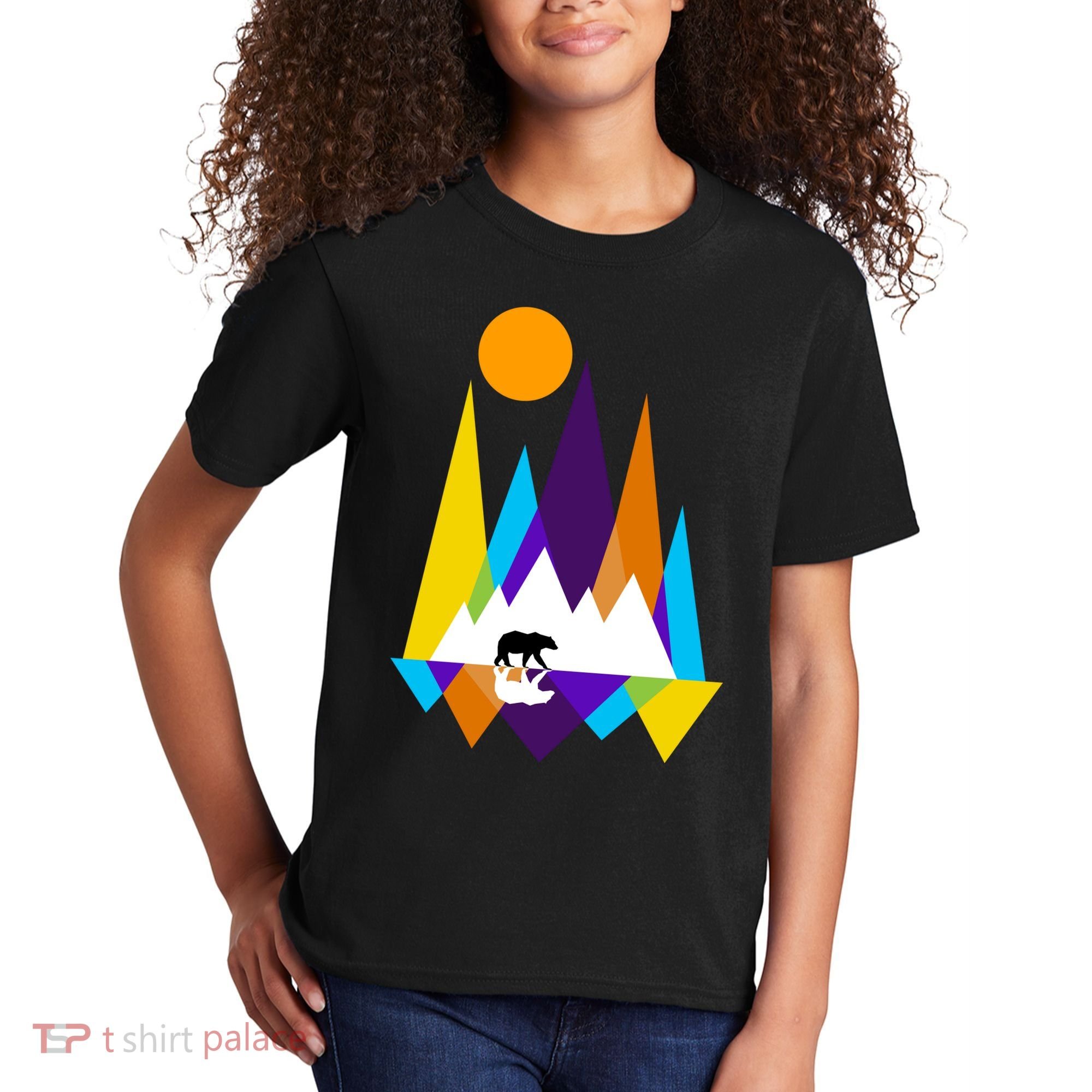 Retro Mount Bear Sunset Kids T-Shirt