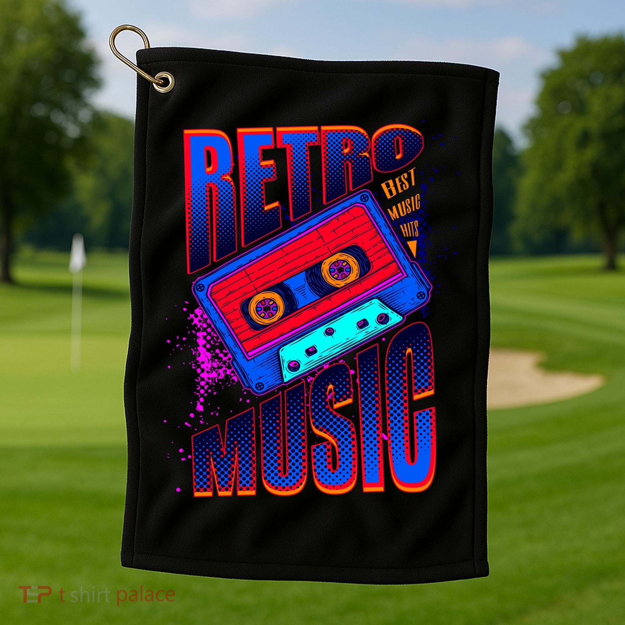 Retro Music Neon Golf Towel