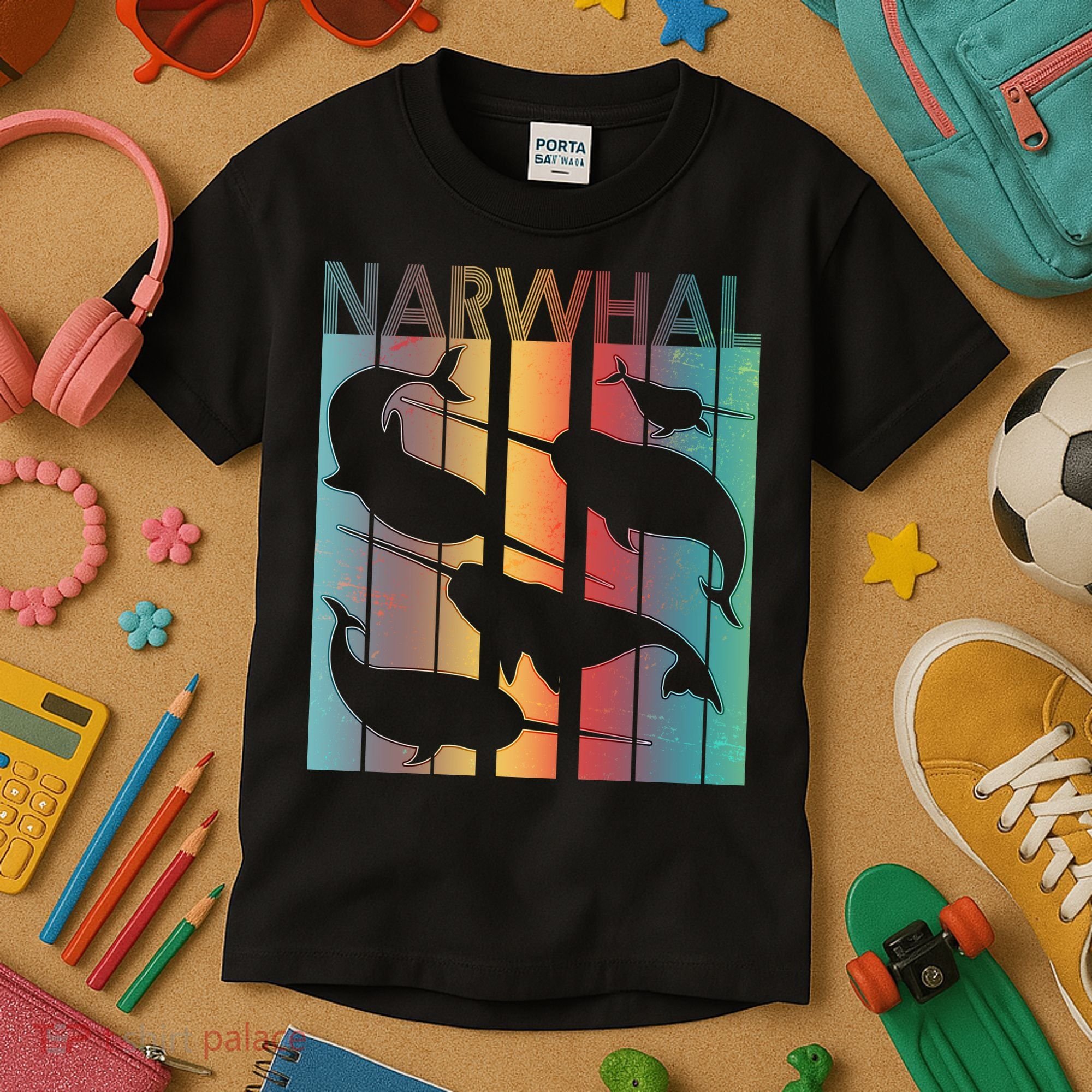 Retro Narwhal Kids T-Shirt
