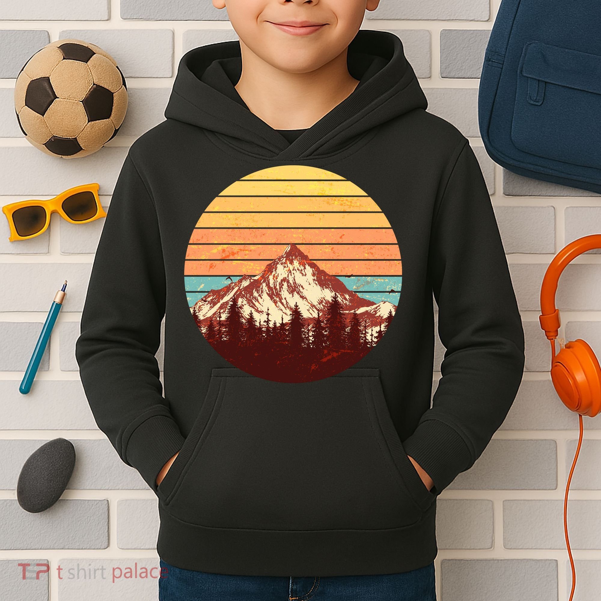 Retro Nature Mountains Kids Hoodie