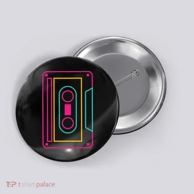 Retro Neon Cassette Tape Button