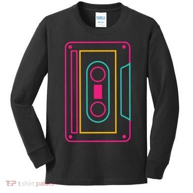 Retro Neon Cassette Tape Kids Long Sleeve Shirt