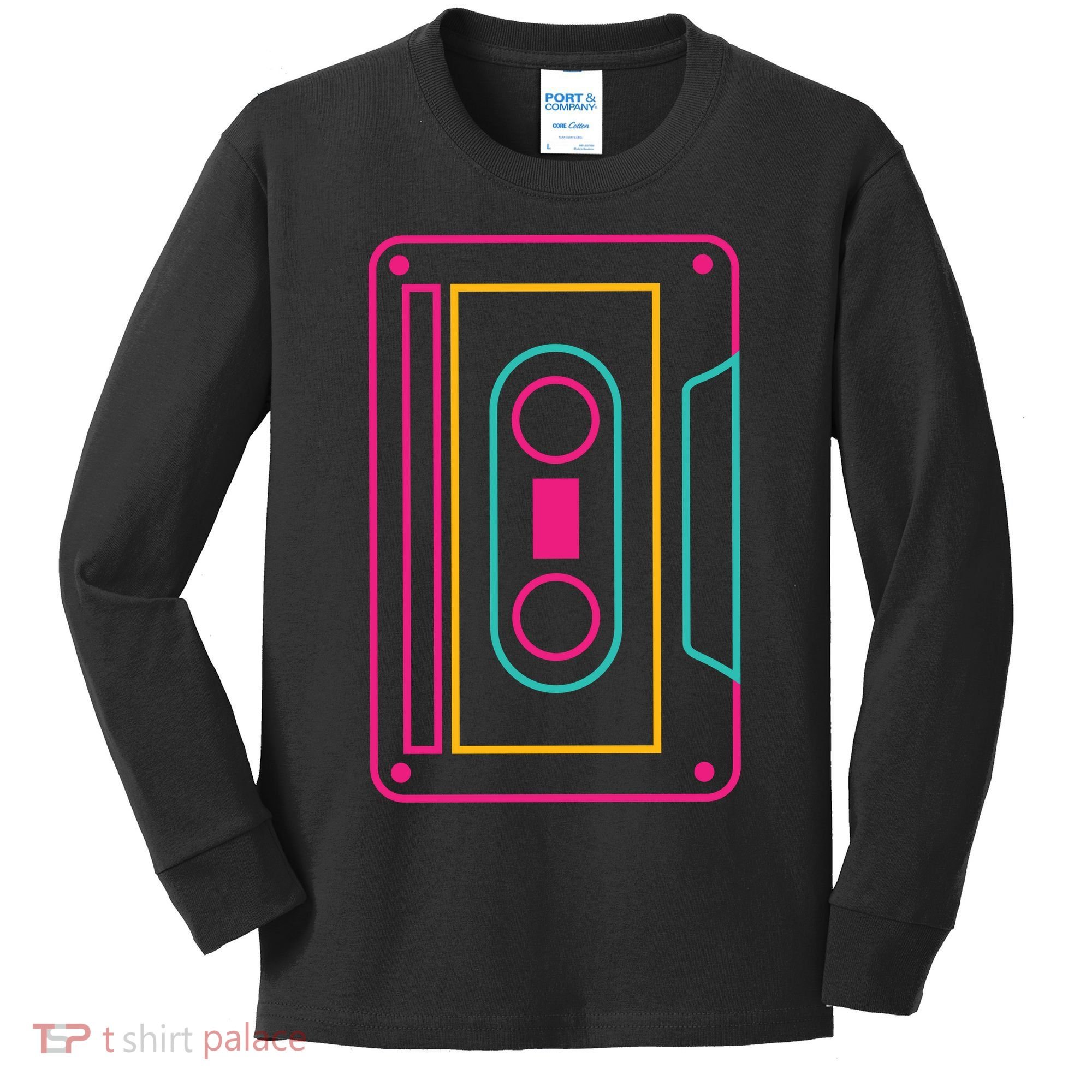 Retro Neon Cassette Tape Kids Long Sleeve Shirt