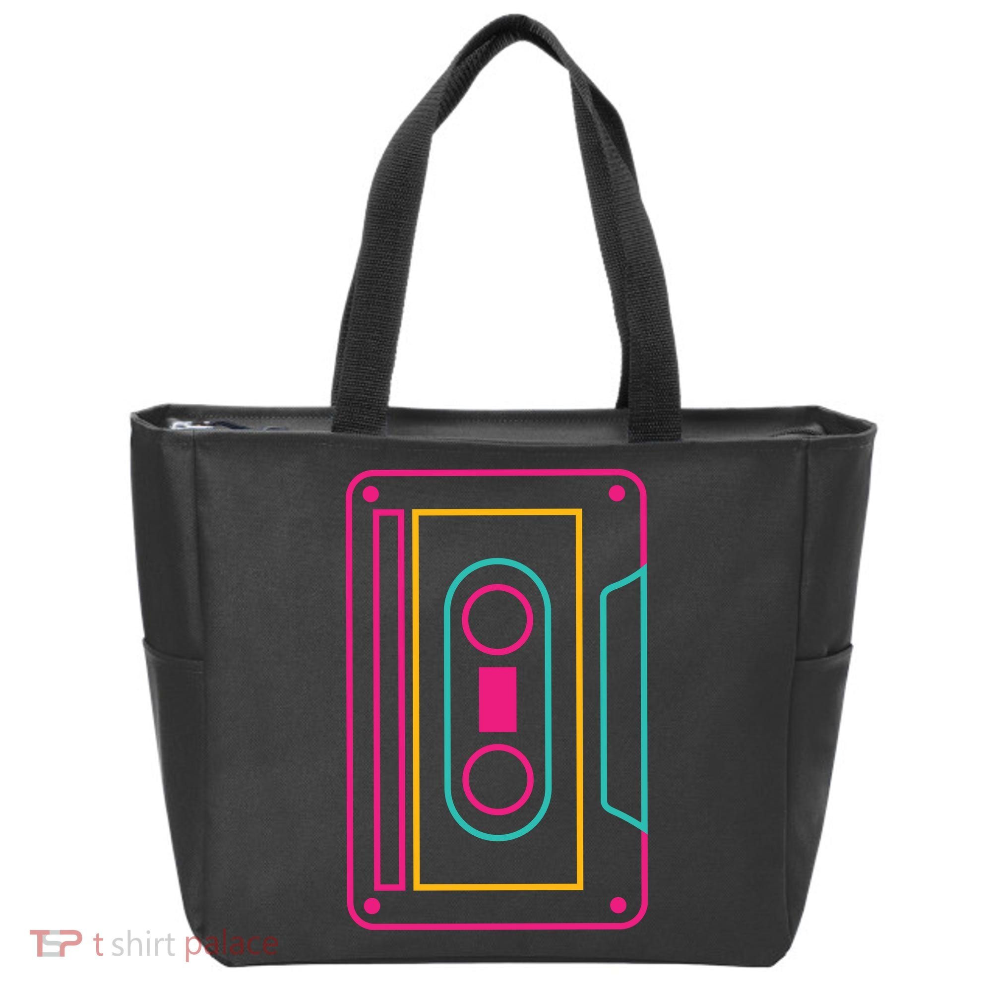 Retro Neon Cassette Tape Tote Bag