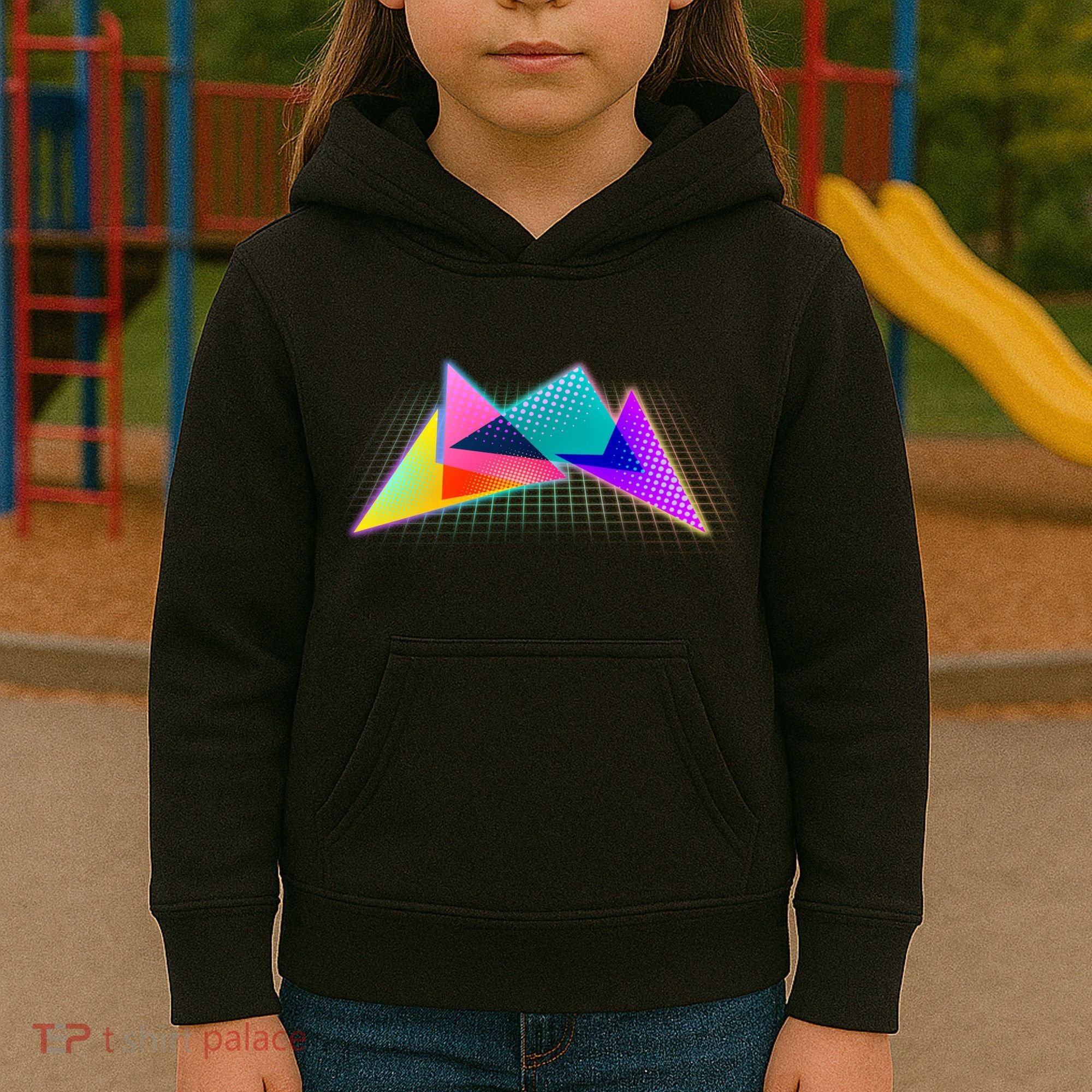 Retro Neon Geometric  Kids Hoodie