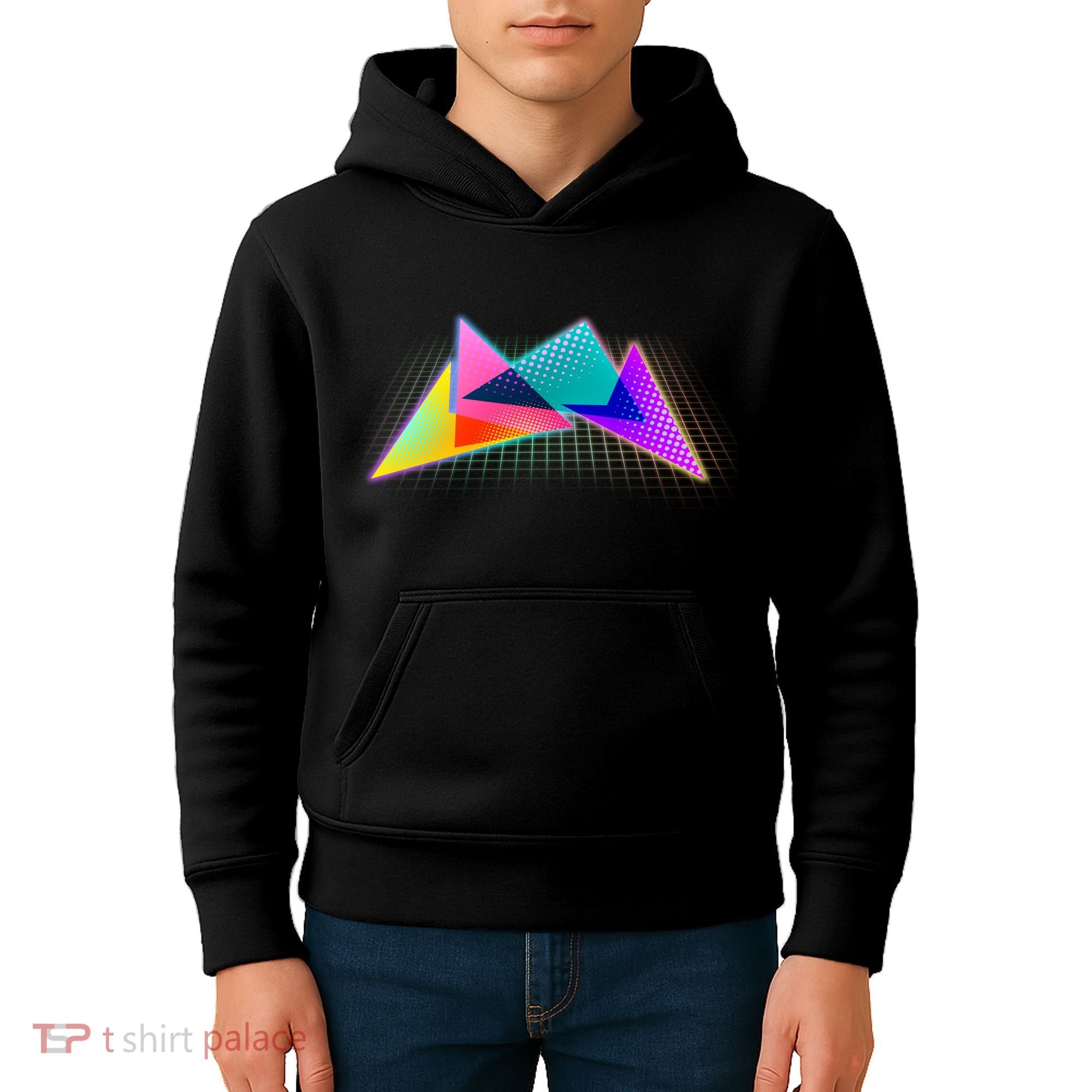 Retro Neon Geometric  Kids Hoodie