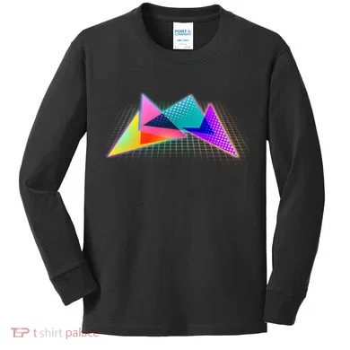 Retro Neon Geometric Kids Long Sleeve Shirt
