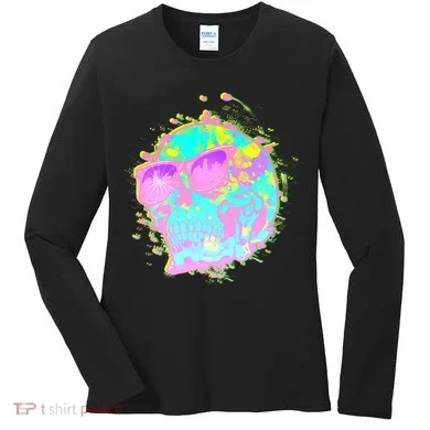 Retro Neon Skull Women's Long Sleeve Shirt
