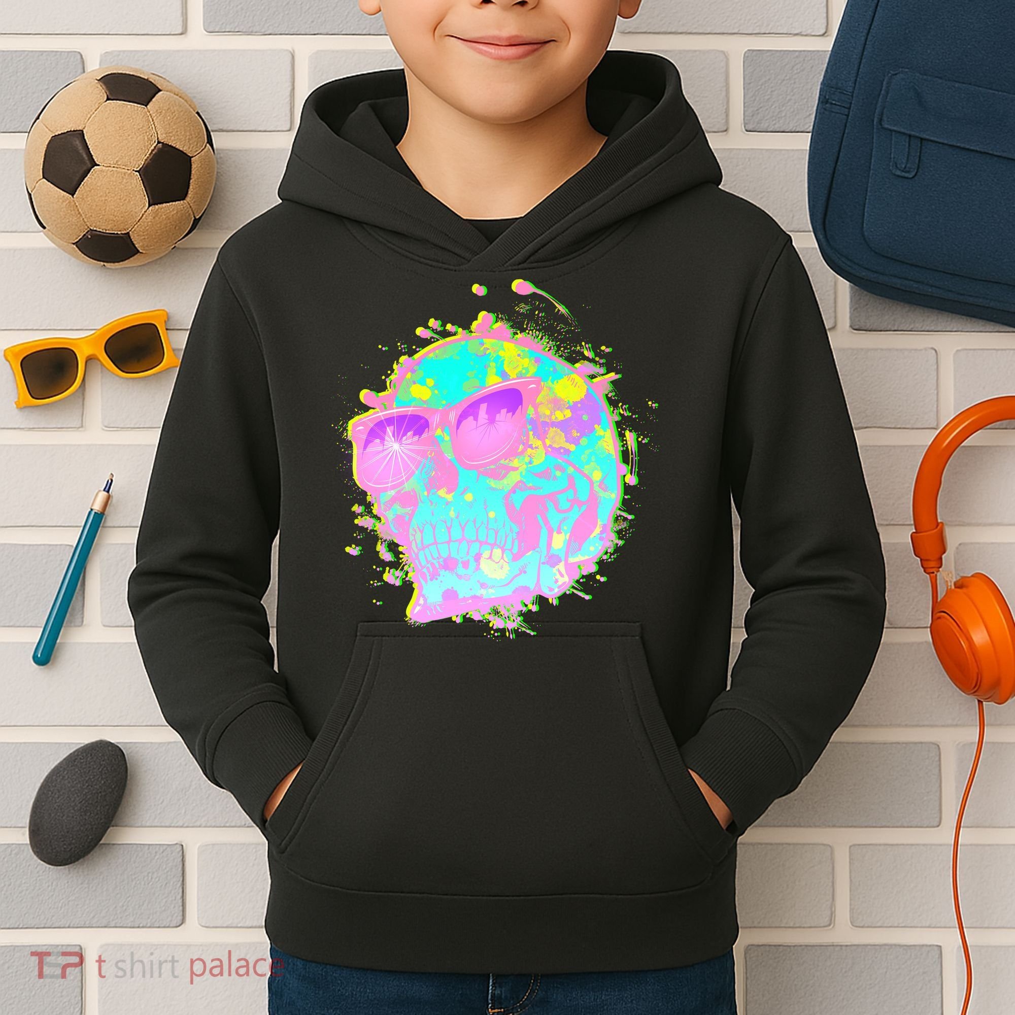 Retro Neon Skull Kids Hoodie