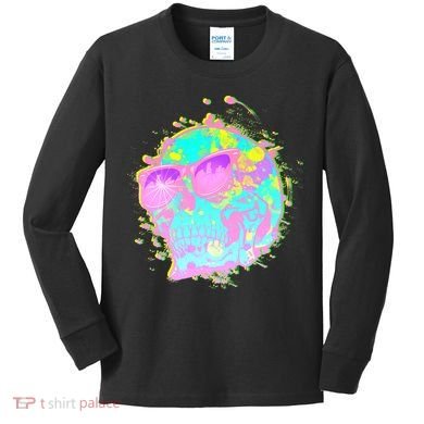 Retro Neon Skull Kids Long Sleeve Shirt