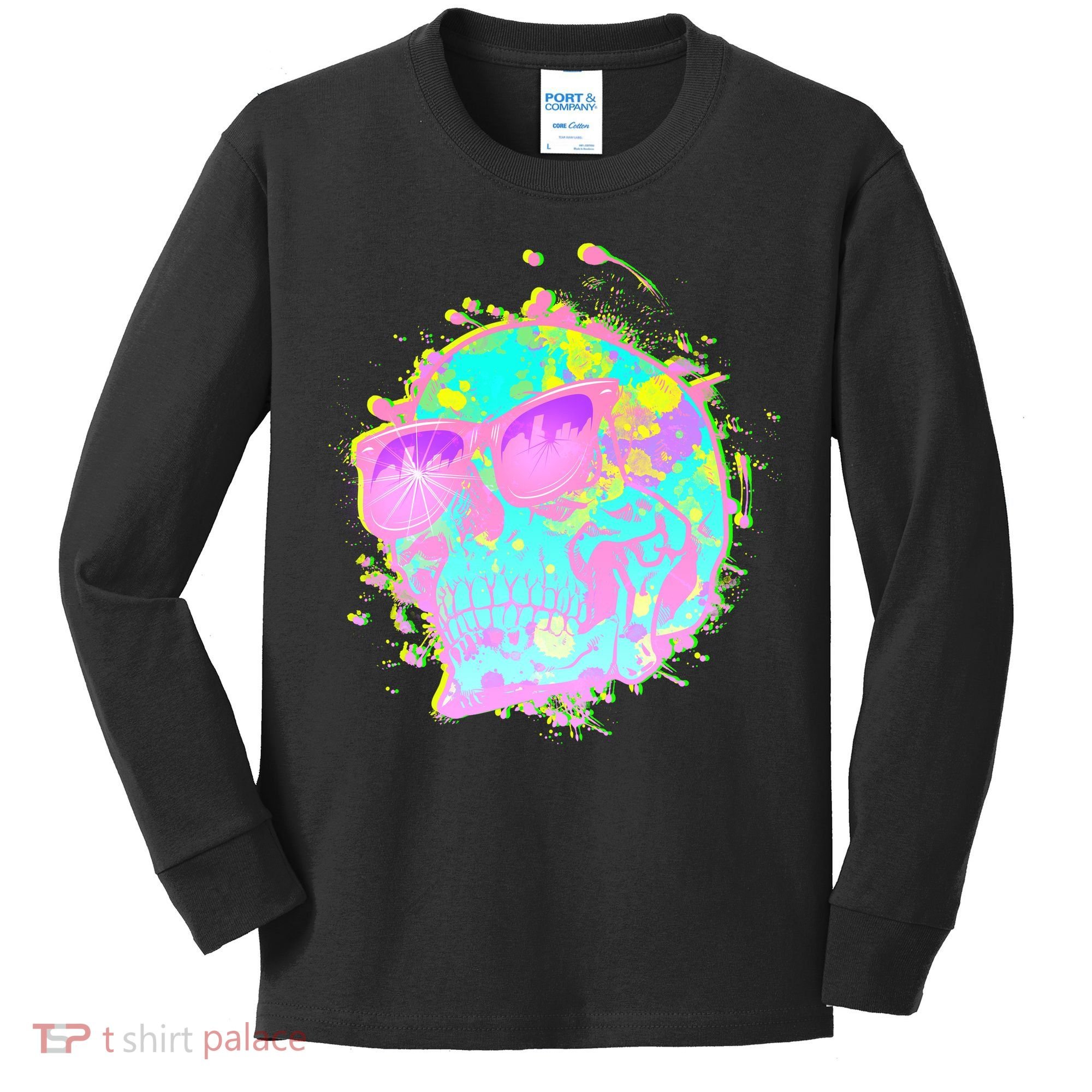 Retro Neon Skull Kids Long Sleeve Shirt