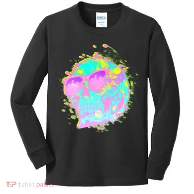 Retro Neon Skull Kids Long Sleeve Shirt