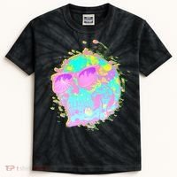 Retro Neon Skull Kids Tie-Dye T-Shirt thumb 0