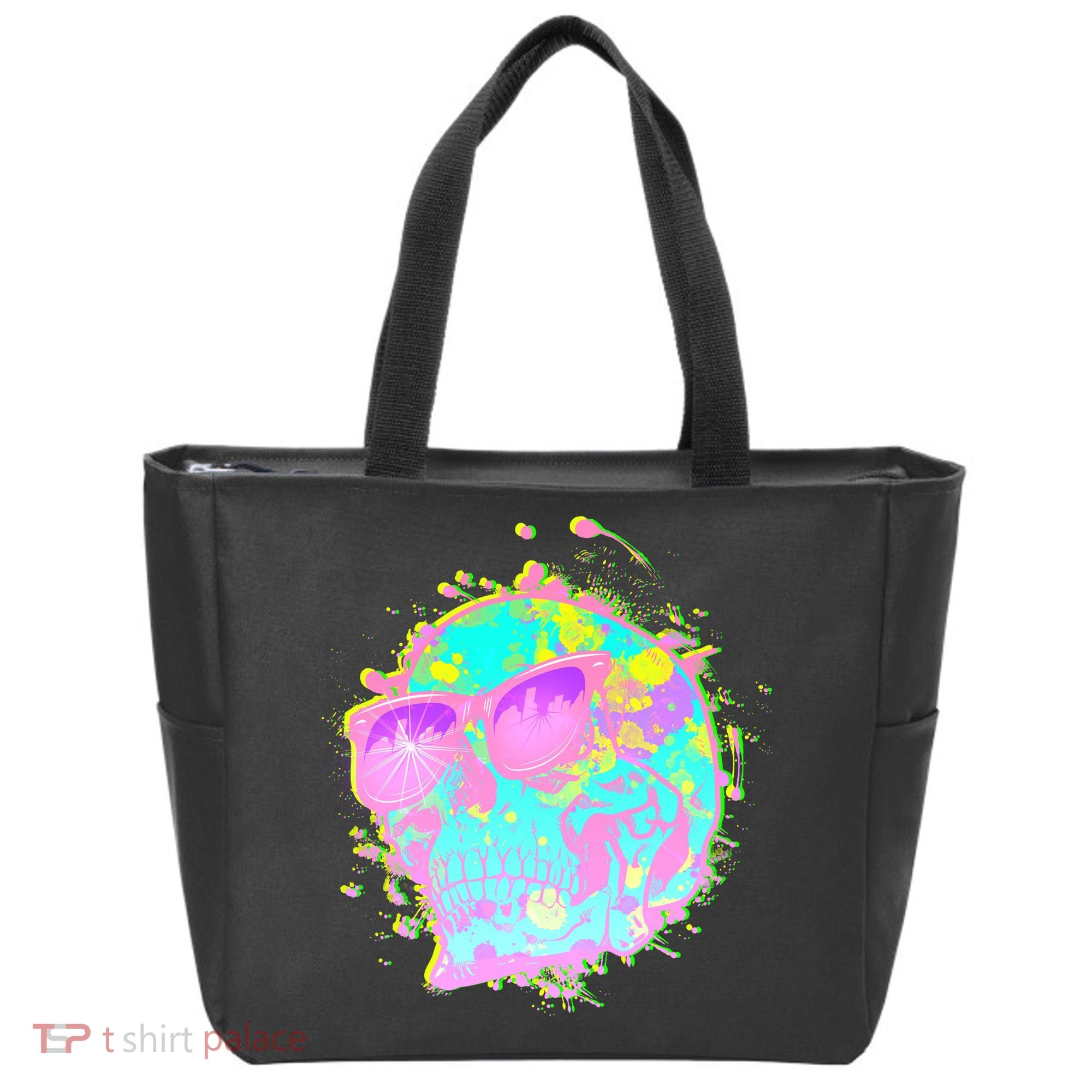 Retro Neon Skull Tote Bag