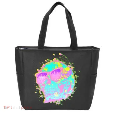 Retro Neon Skull Tote Bag