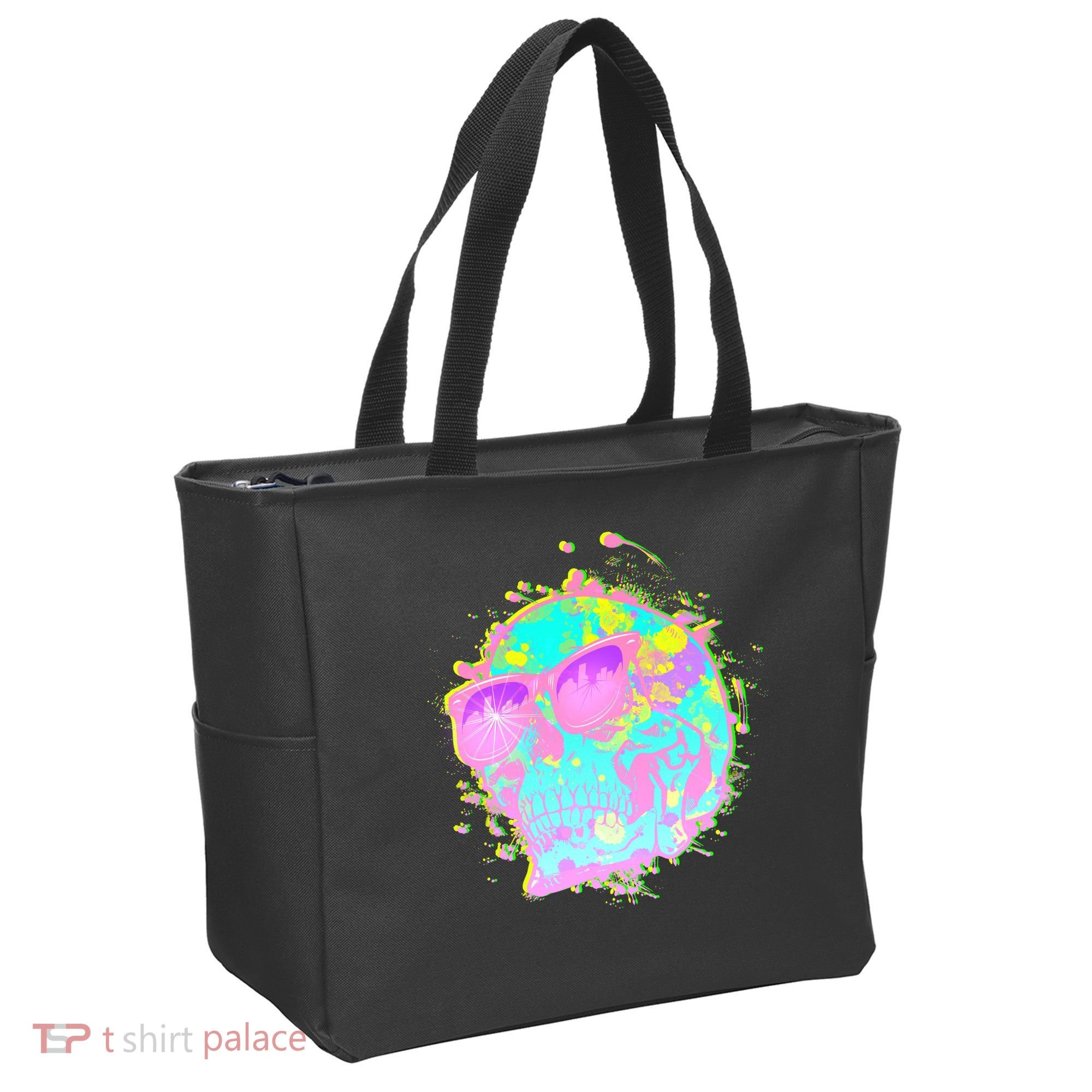 Retro Neon Skull Tote Bag