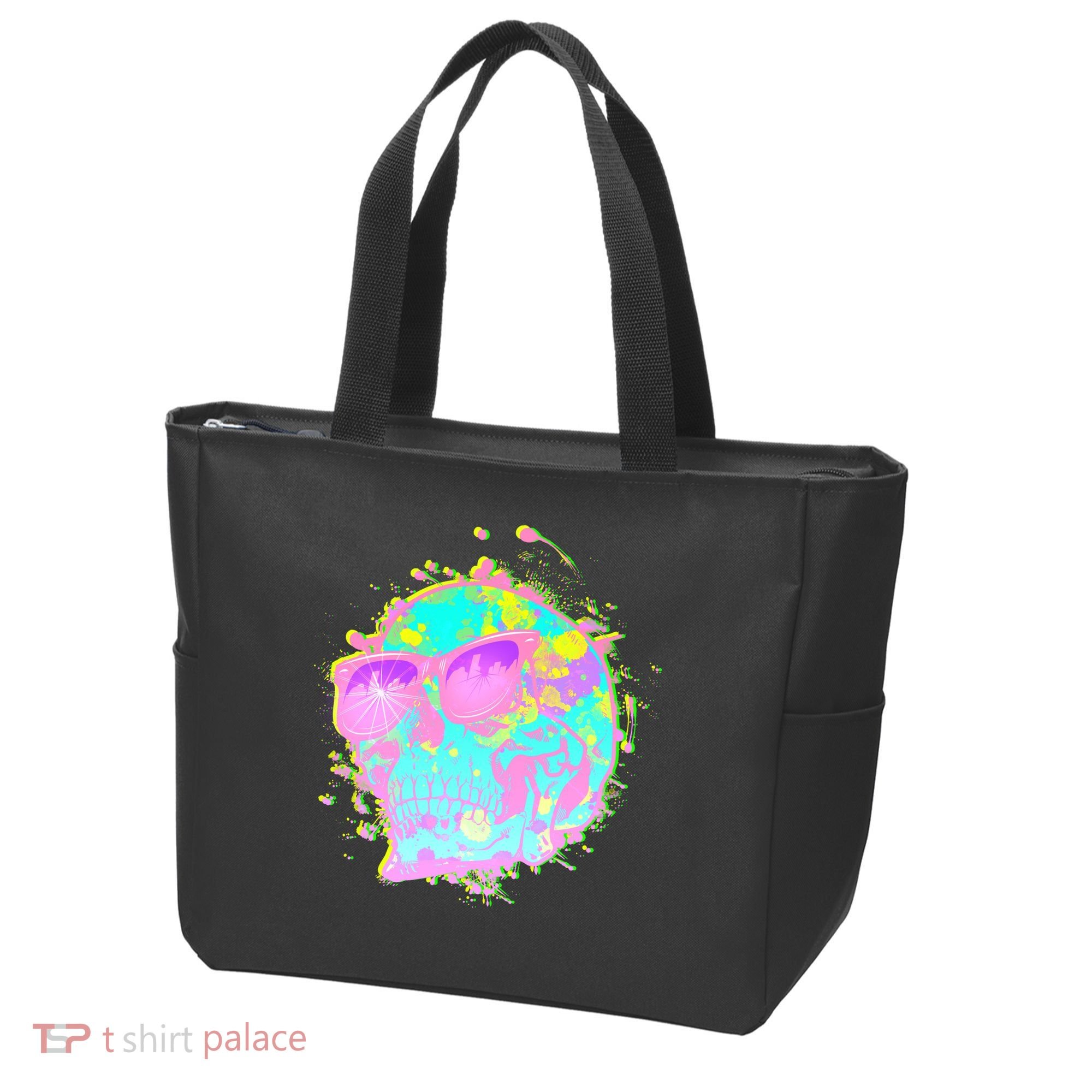 Retro Neon Skull Tote Bag