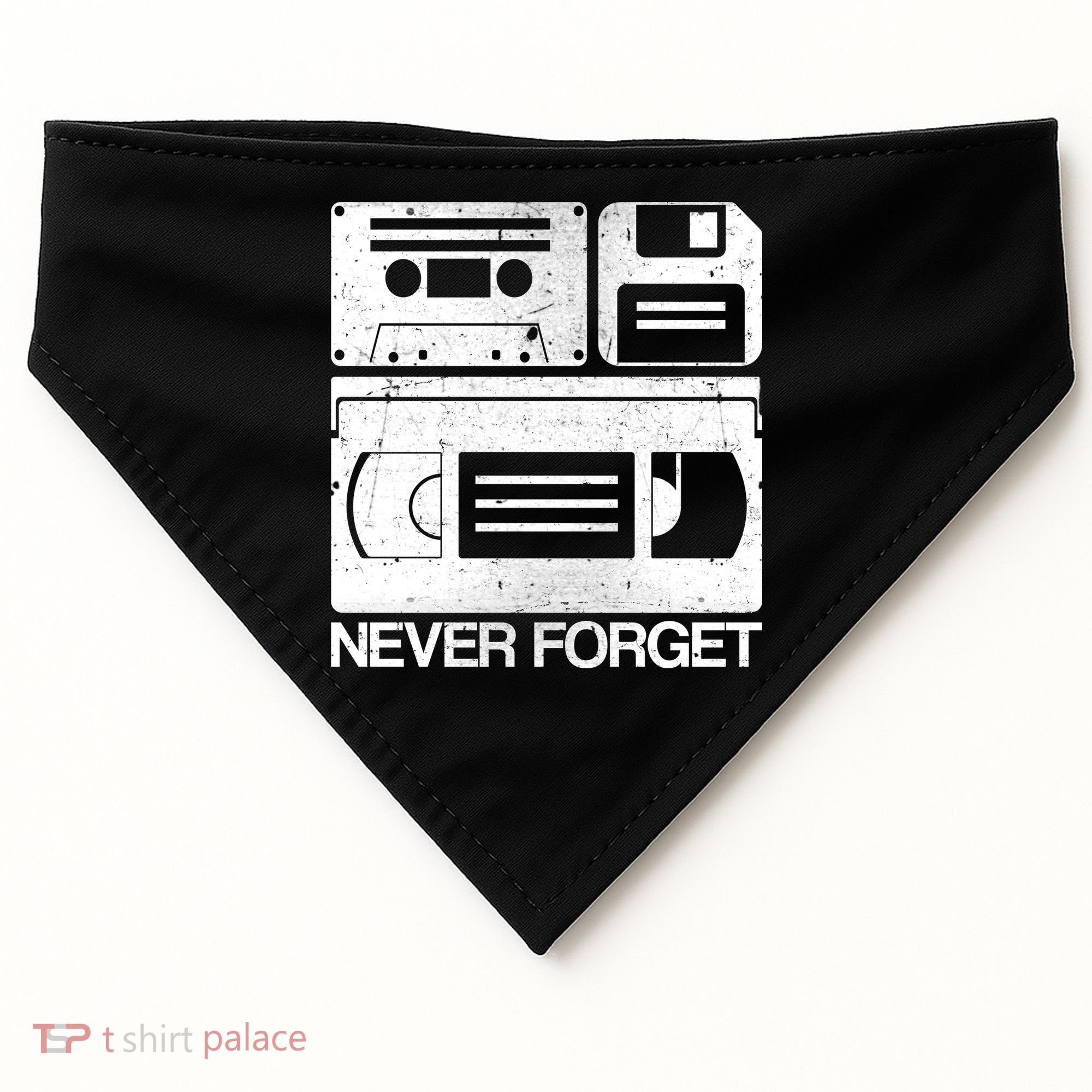 Retro Never Forget Cassette Floppy Disk VHS Tape USA-Made Doggie Bandana