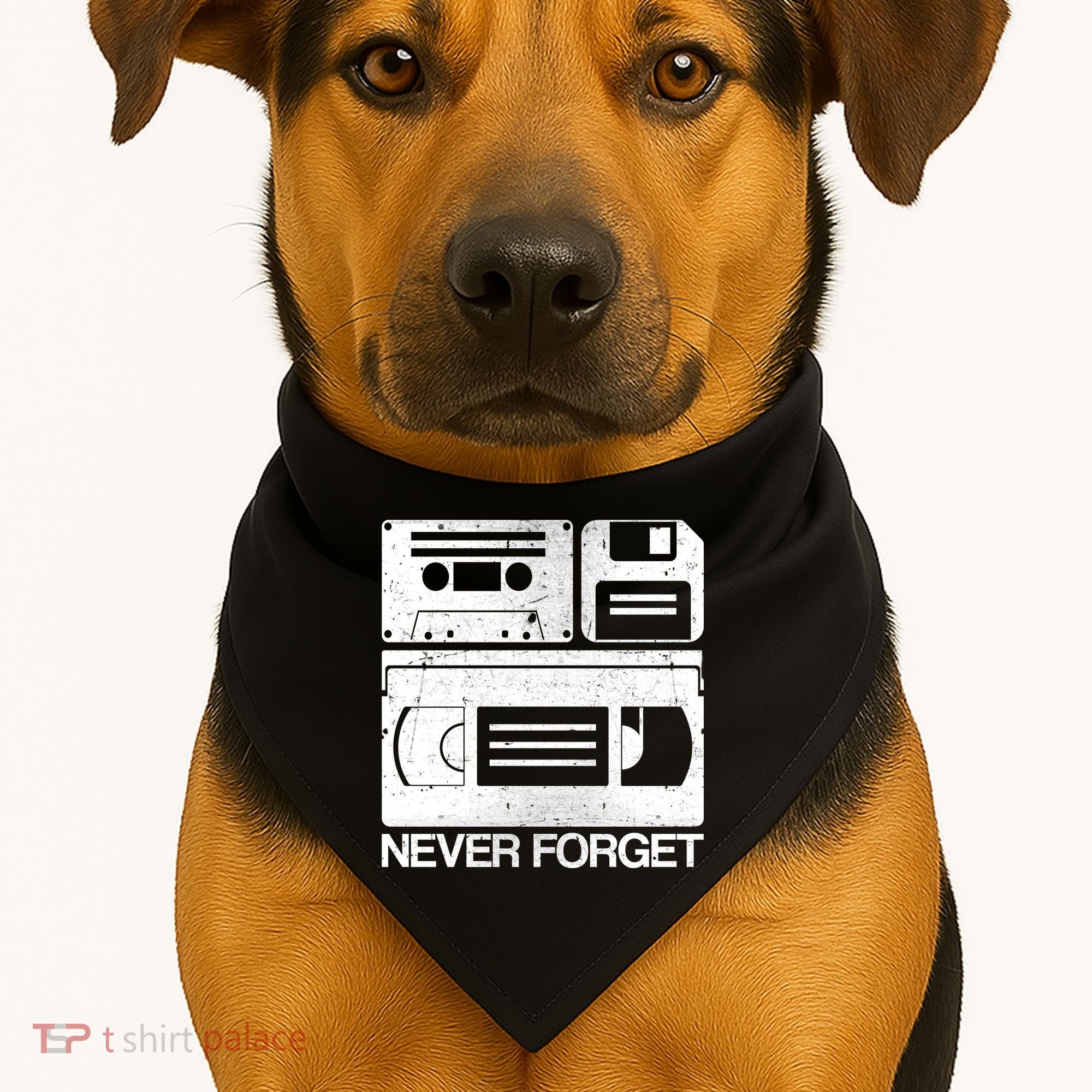 Retro Never Forget Cassette Floppy Disk VHS Tape USA-Made Doggie Bandana
