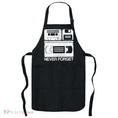 Retro Never Forget Cassette Floppy Disk VHS Tape Apron