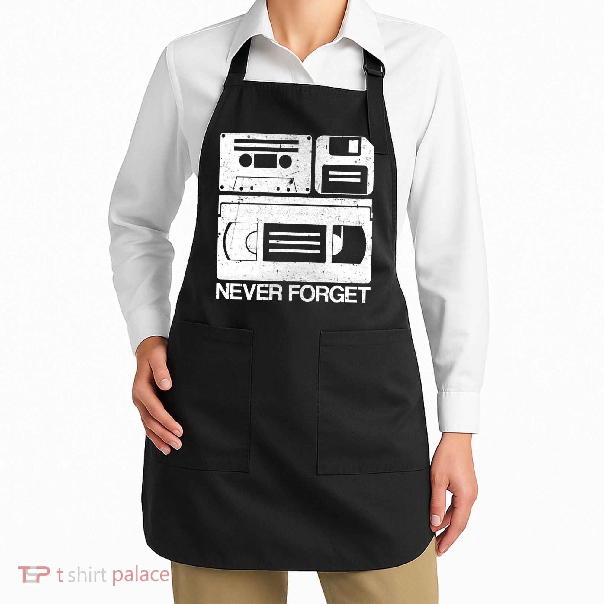 Retro Never Forget Cassette Floppy Disk VHS Tape Apron