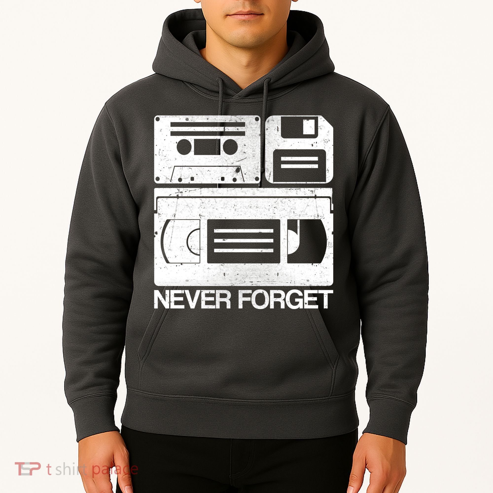 Retro Never Forget Cassette Floppy Disk VHS Tape Hoodie