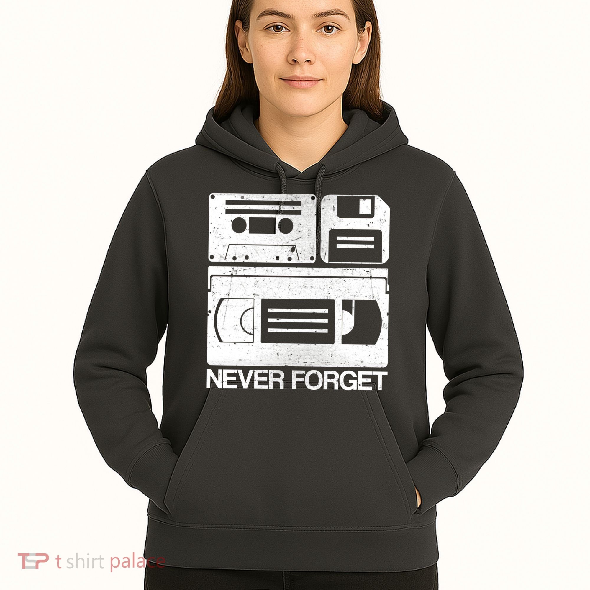 Retro Never Forget Cassette Floppy Disk VHS Tape Hoodie