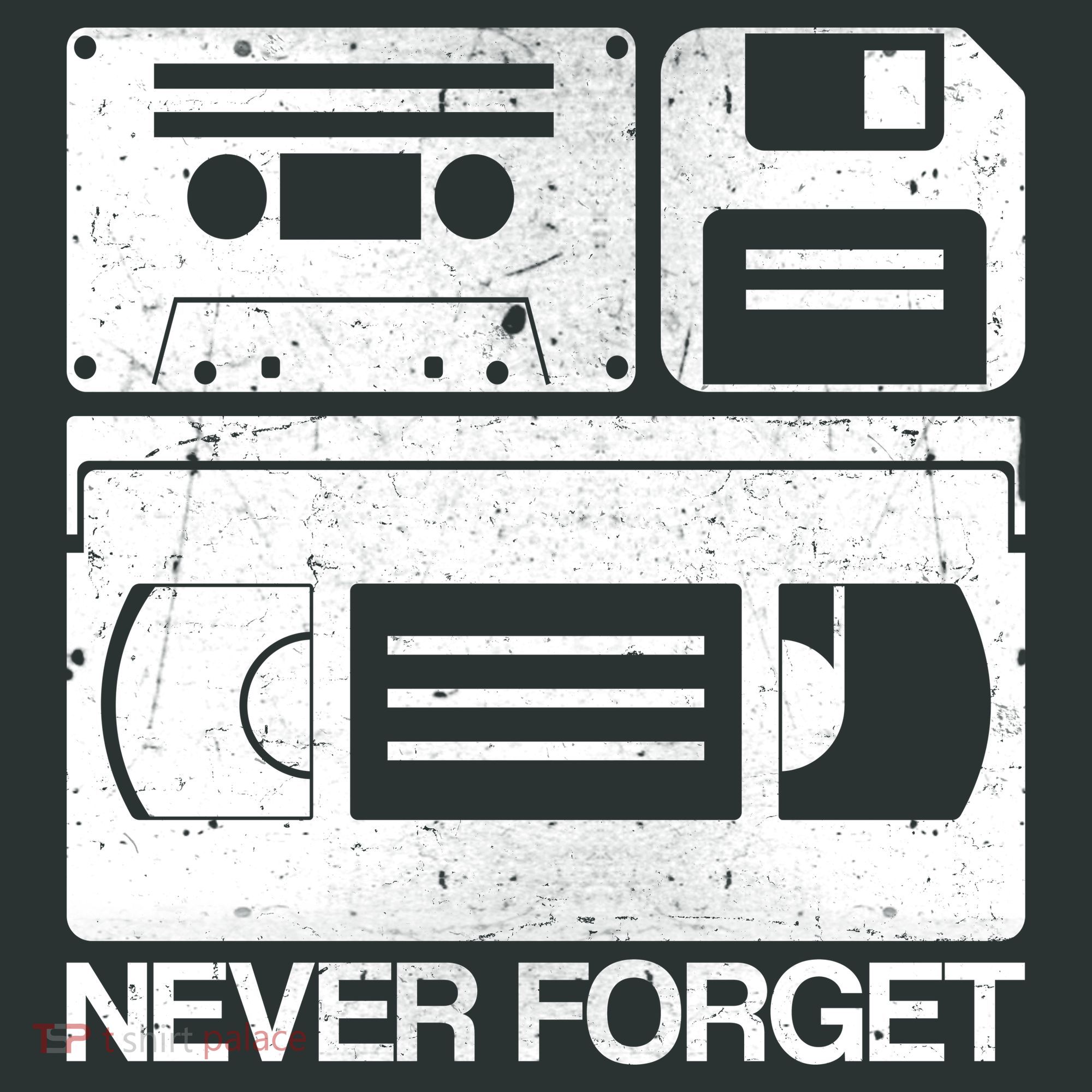 Retro Never Forget Cassette Floppy Disk VHS Tape Button