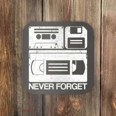 Retro Never Forget Cassette Floppy Disk VHS Tape Coaster