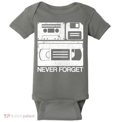 Retro Never Forget Cassette Floppy Disk VHS Tape Baby Bodysuit