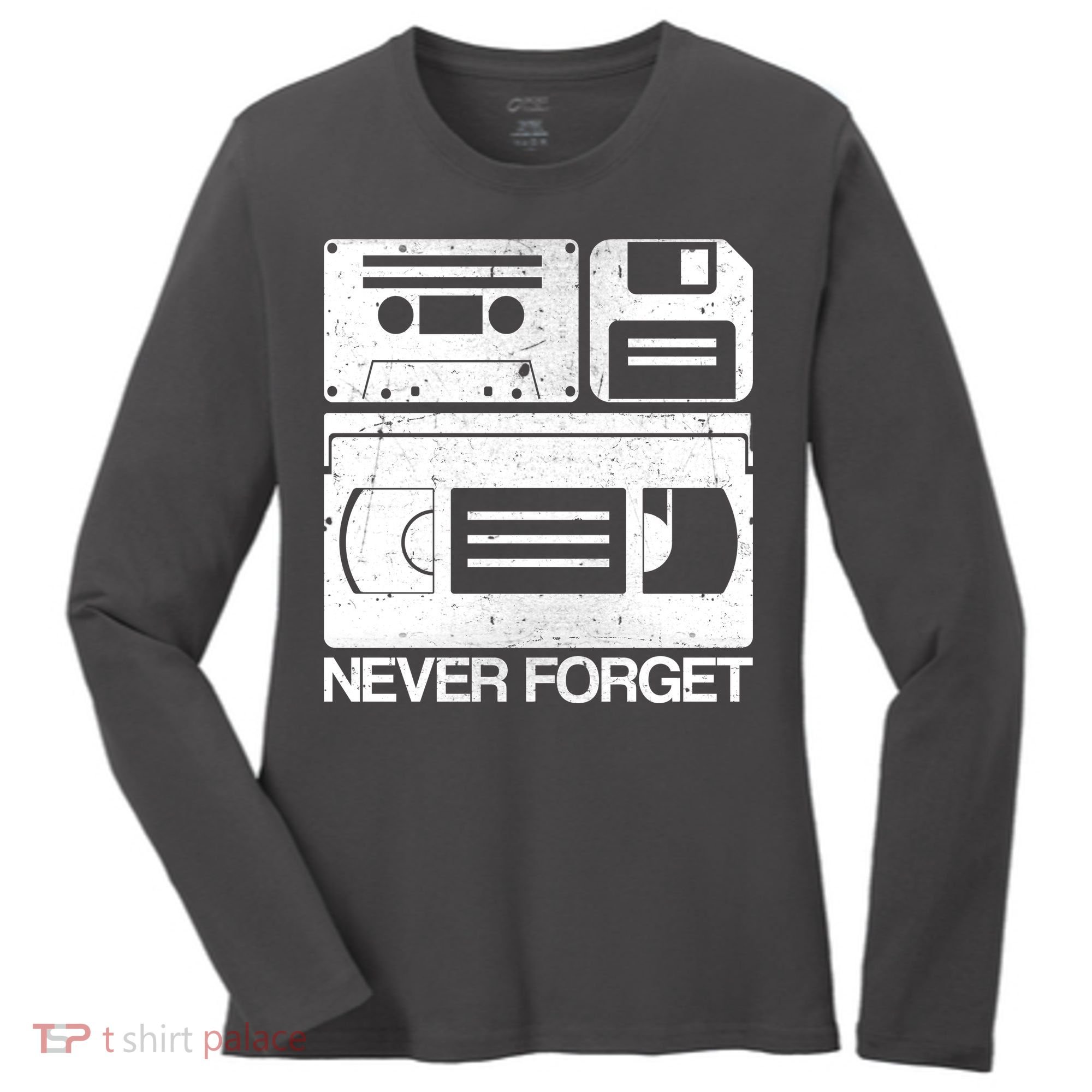 Retro Never Forget Cassette Floppy Disk VHS Tape Women's Long Sleeve Shirt