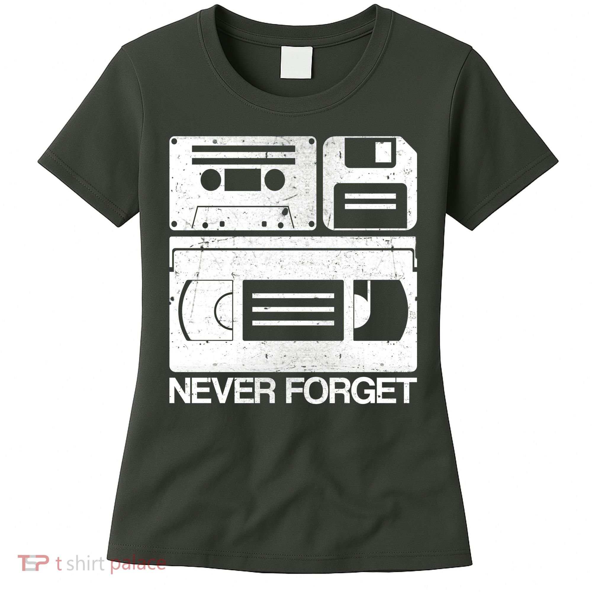 Retro Never Forget Cassette Floppy Disk VHS Tape Women's T-Shirt