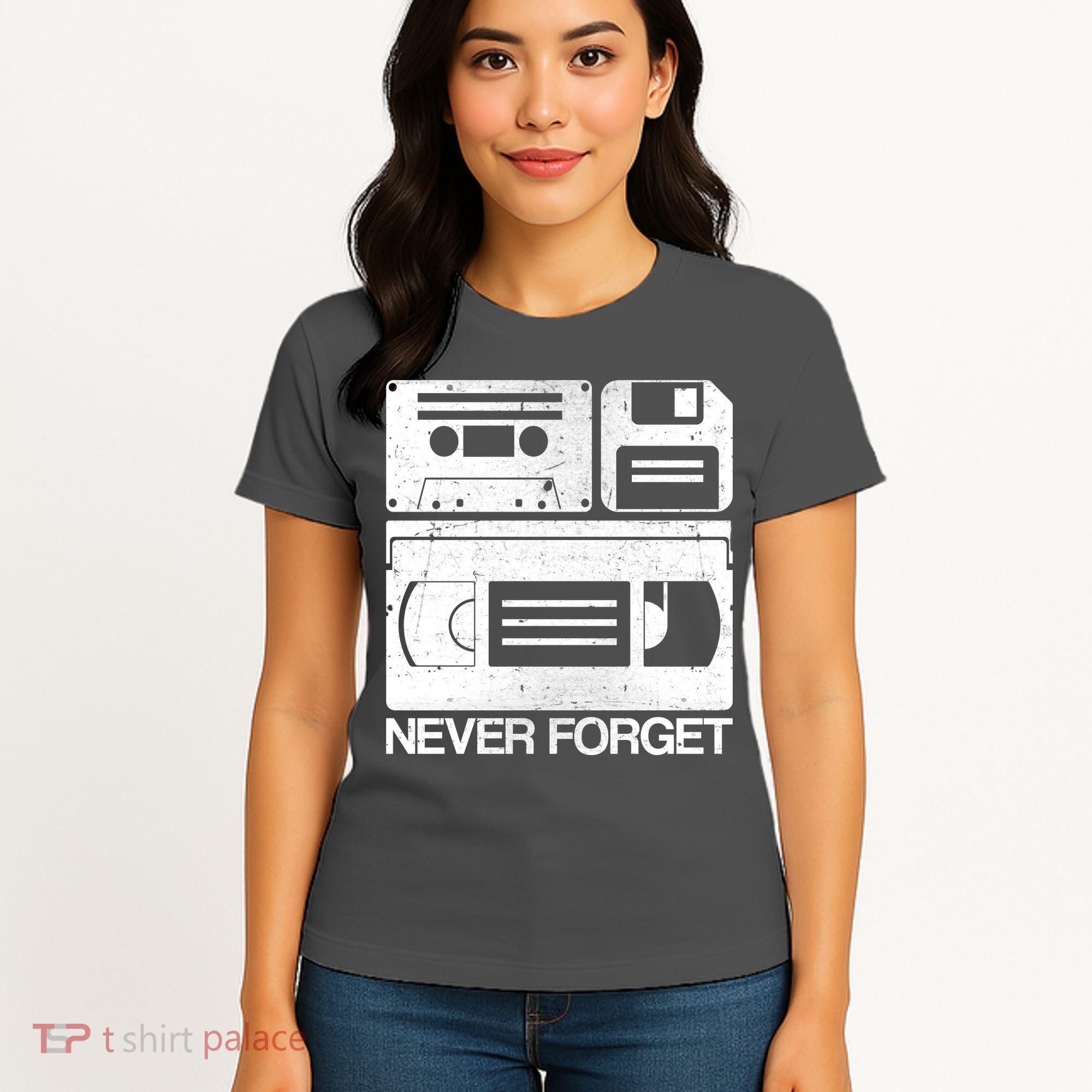 Retro Never Forget Cassette Floppy Disk VHS Tape Women's T-Shirt