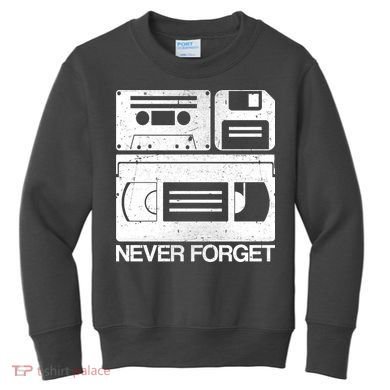 Retro Never Forget Cassette Floppy Disk VHS Tape Kids Sweatshirt