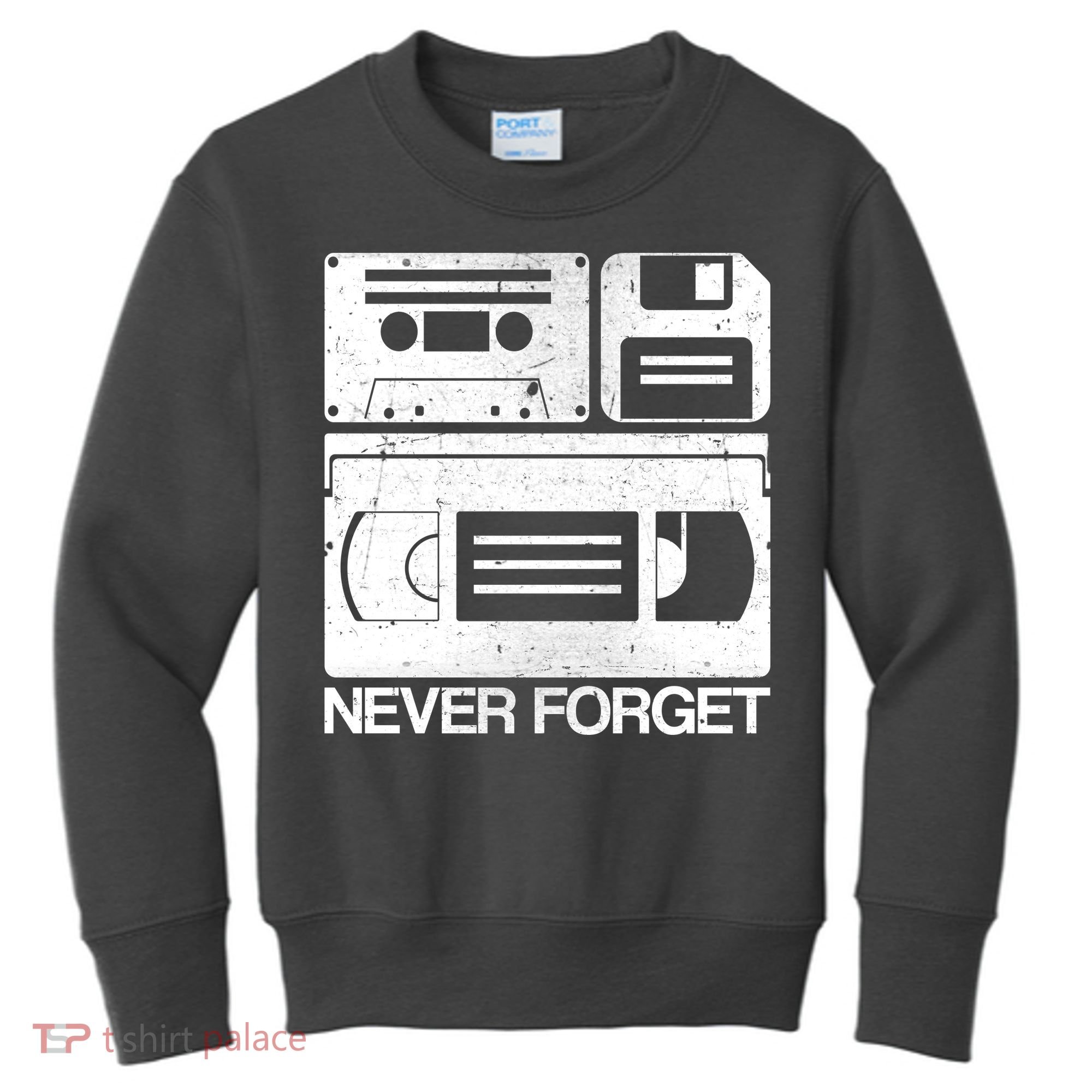 Retro Never Forget Cassette Floppy Disk VHS Tape Kids Sweatshirt
