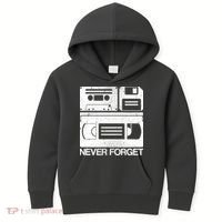 Retro Never Forget Cassette Floppy Disk VHS Tape Kids Hoodie thumb 0