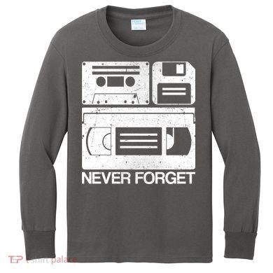 Retro Never Forget Cassette Floppy Disk VHS Tape Kids Long Sleeve Shirt