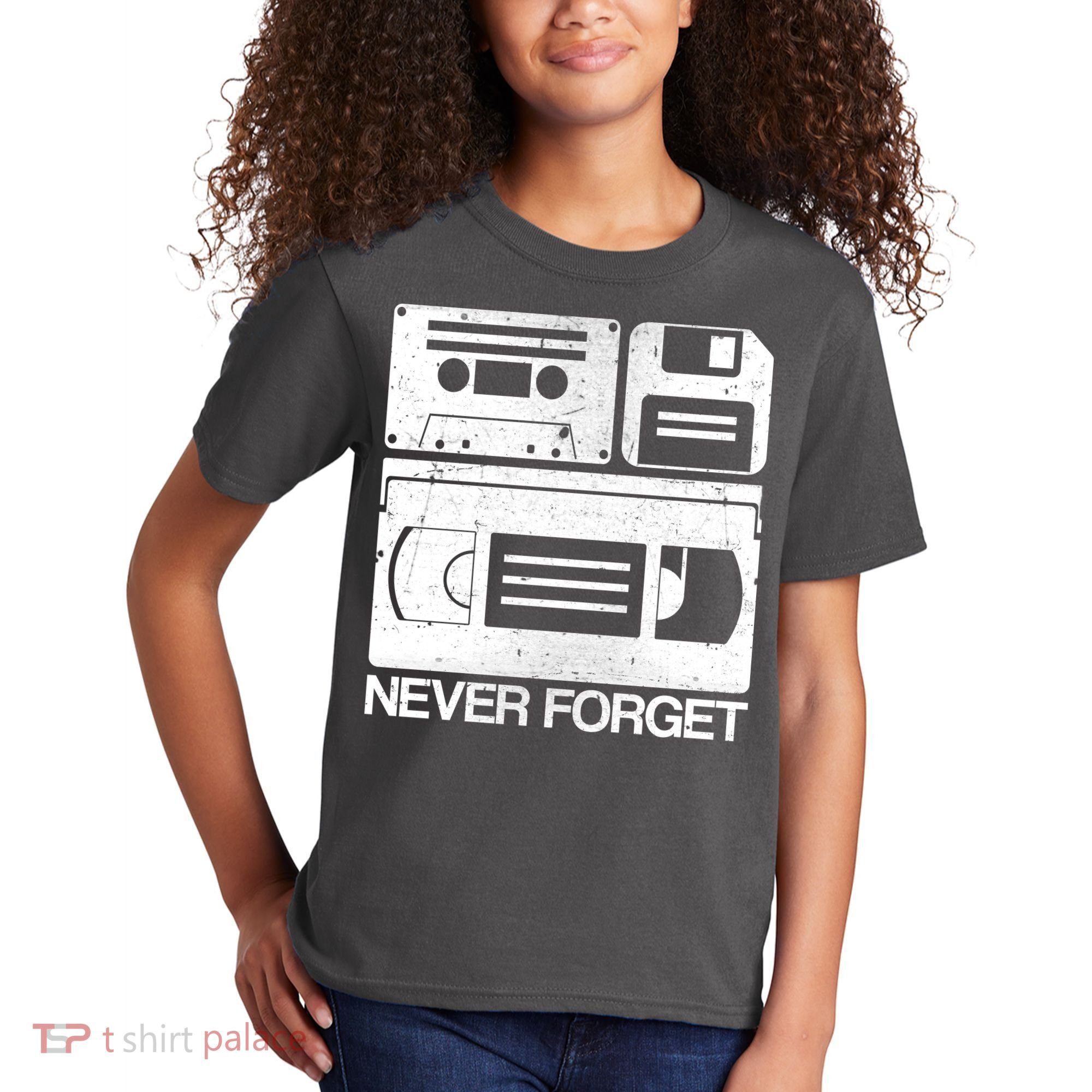 Retro Never Forget Cassette Floppy Disk VHS Tape Kids T-Shirt