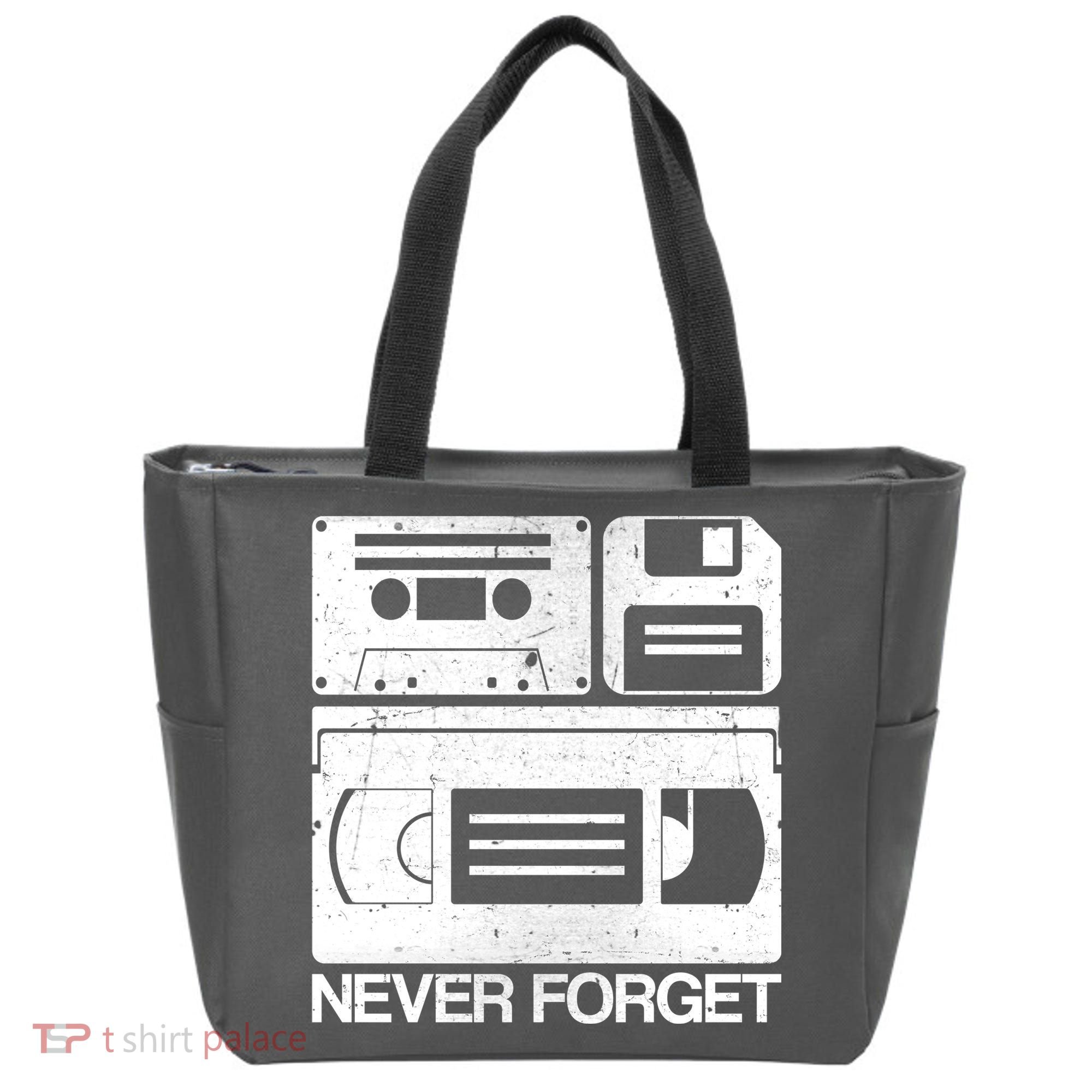 Retro Never Forget Cassette Floppy Disk VHS Tape Tote Bag