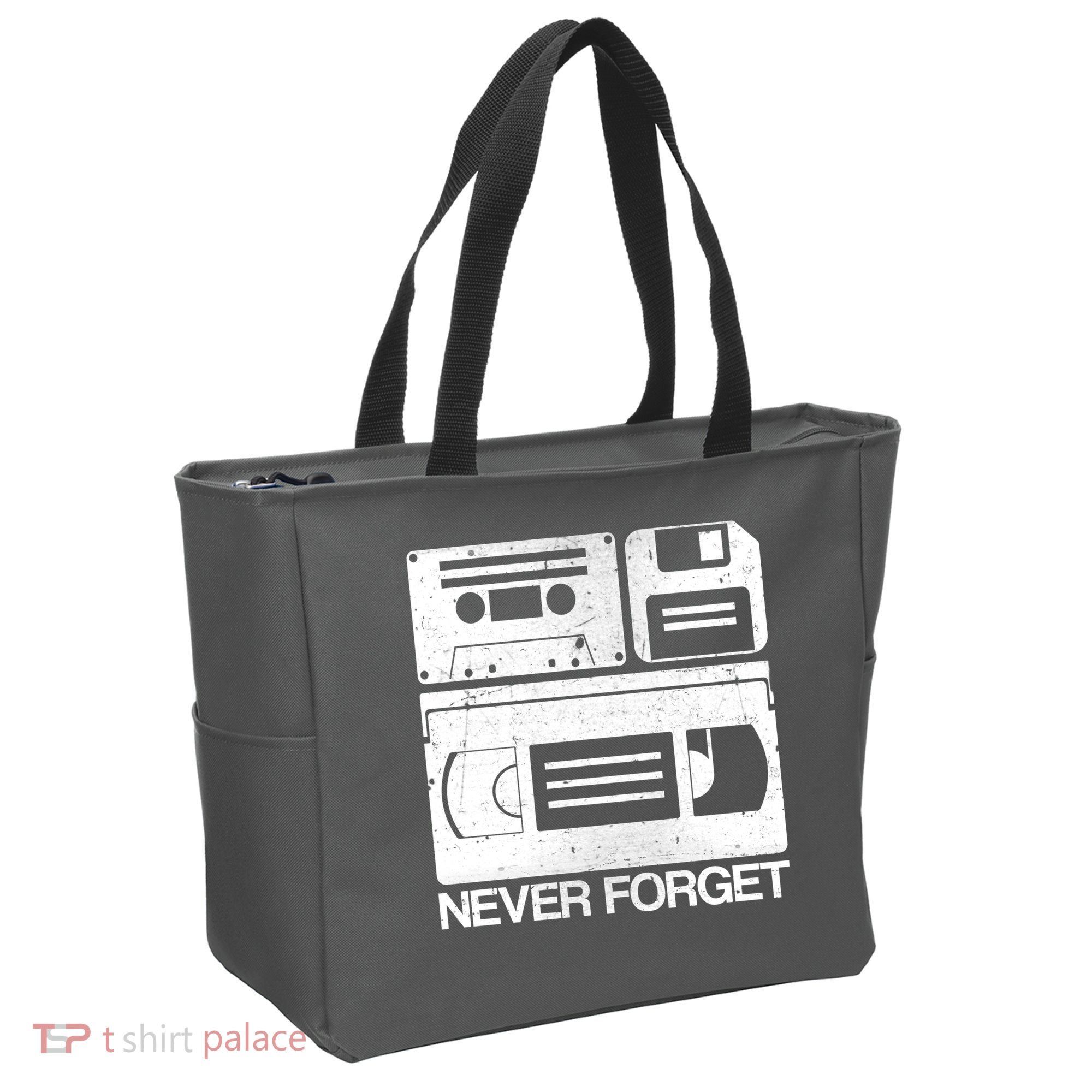Retro Never Forget Cassette Floppy Disk VHS Tape Tote Bag