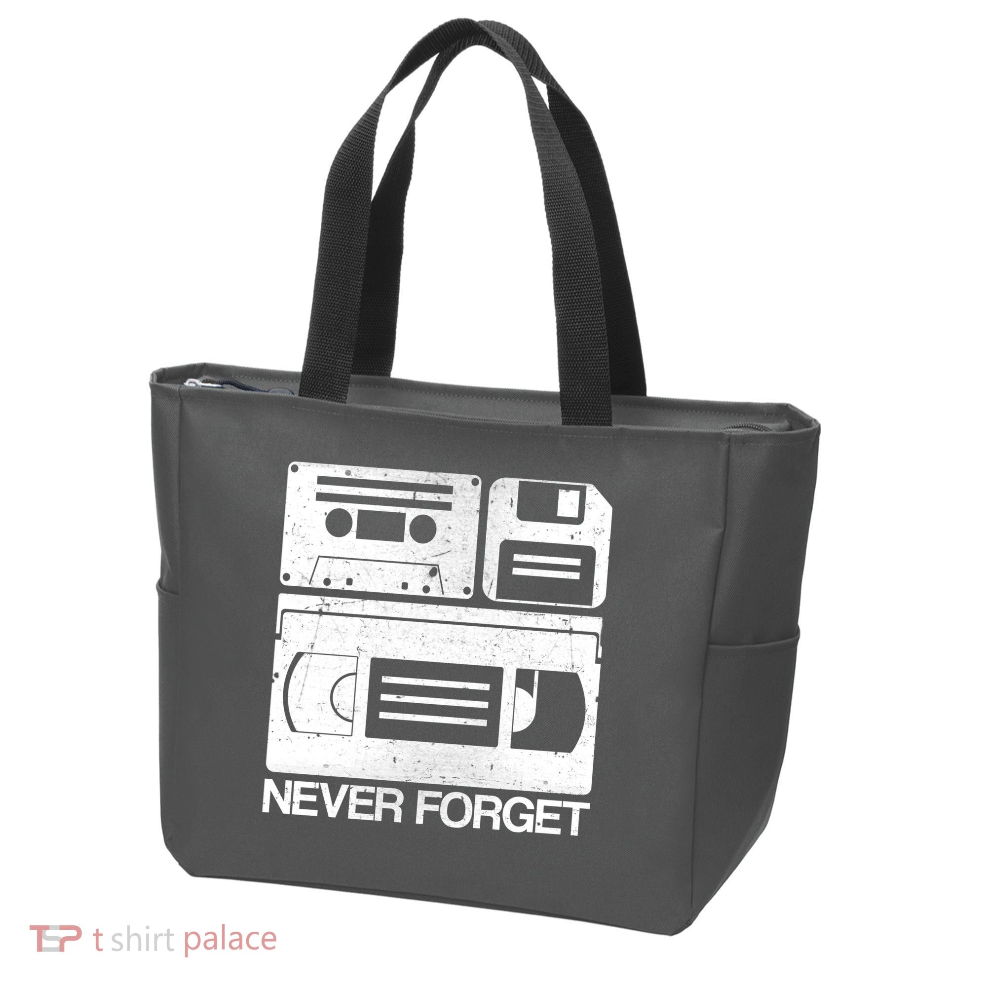 Retro Never Forget Cassette Floppy Disk VHS Tape Tote Bag